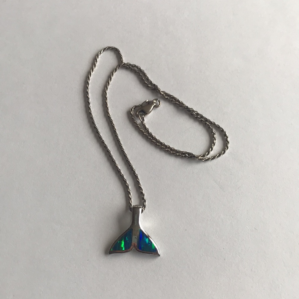 Fire Opal Silver Whale Tail Necklace 🐳